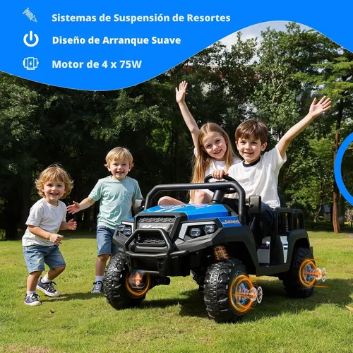 Vista 4 de [Usado] Coche eléctrico de 24 V para niños, automóvil de 4 plazas para niños de 3 a 8 años, color aguamarina