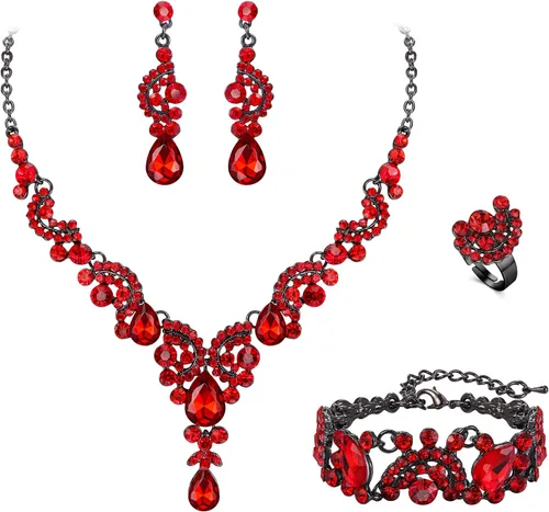 Vista 44 de Ever Faith - Conjunto de collar y aretes de lágrima con cristales de diamantes de imitación para novia, ondas florales