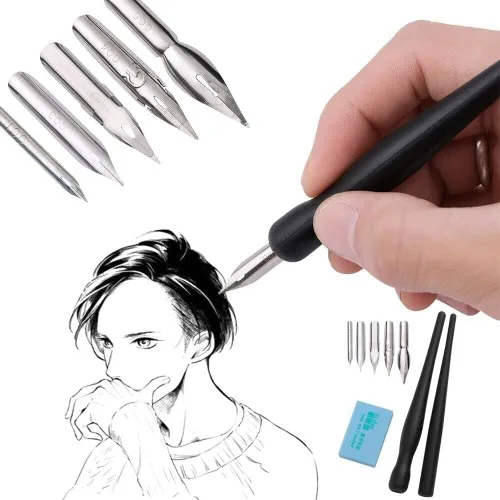 Vista 3 de Estink Manga Cartoon Comic - Juego de bolígrafos de caligrafía con 2 soportes para bolígrafos y 5 puntas de repuesto para dibujar y pintar