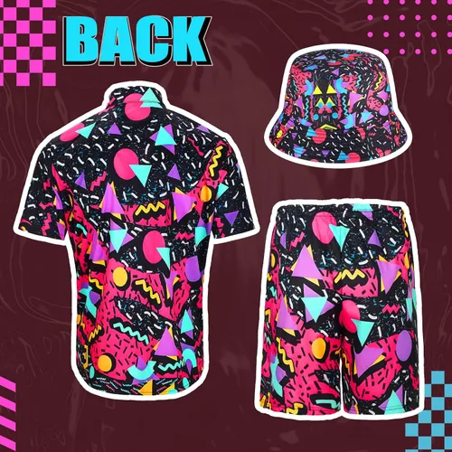 Vista 6 de Geosar 3 Pcs 80s 90s Outfit for Men Hippie Costume Color fresco