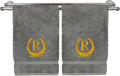 Vista 60 de Toalla de mano con monograma, regalo personalizado, 16 x 30 pulgadas, letra blanca bordada con diseño de corona en toalla negra, extra absorbente