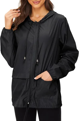 Vista 2 de Century Star Chubasqueros ligeros para mujer, chaqueta rompevientos impermeable para mujer, abrigo impermeable plegable con capucha