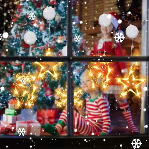 Vista 5 de 3 piezas de luces de ventana de Navidad, decoraciones de ventana de Navidad con batería, luces colgantes de Navidad en forma de copo de nieve