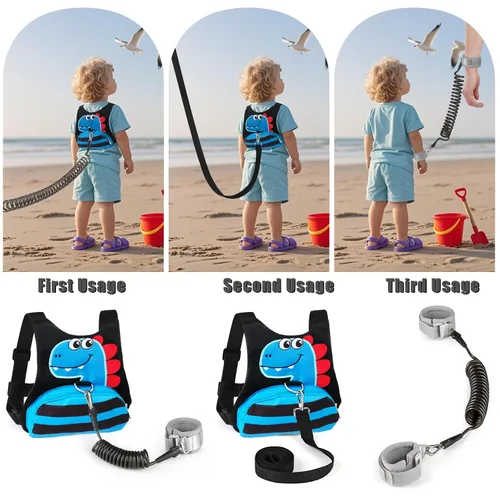 Vista 5 de Correa para niños pequeños - Arnés para bebé con eslabón de muñeca antipérdida para niños y niñas (azul + negro)