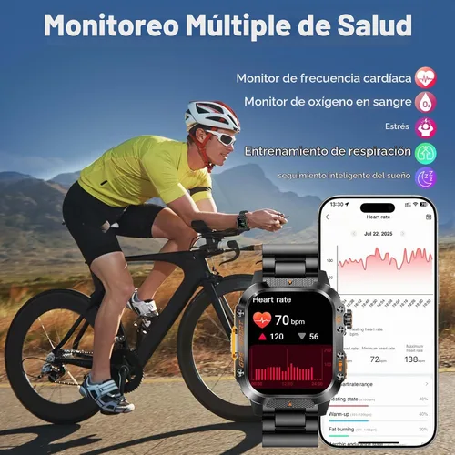 Vista 6 de Reloj inteligente GPS para hombre (respuesta/hacer llamadas), relojes inteligentes militares resistentes de 2.01 pulgadas para Android iPhone