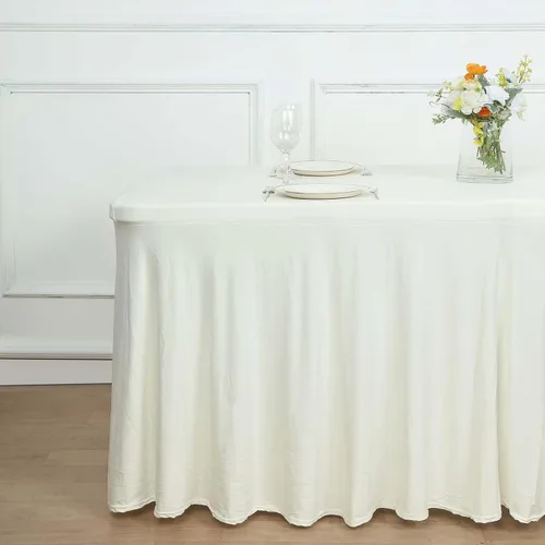 Vista 12 de Efavormart - Falda de mesa rectangular de una pieza de elastano de 6 pies, color negro, con volantes