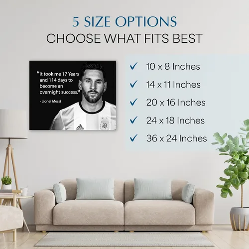 Vista 7 de El Camino del Éxito de Messi - 17 Años - Arte de Pared Inspirador con Cita de Fútbol - Decoración de Pared Motivacional para Dormitorio, Hogar