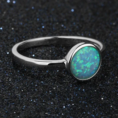 Vista 3 de Jude Jewelers Anillo solitario de ópalo de fuego azul para boda, compromiso, aniversario, clásico, simple y liso