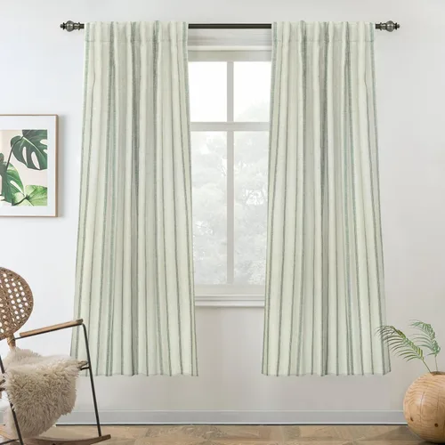 Vista 43 de DriftAway Cortinas opacas de mezcla de lino de granja de 90 pulgadas de largo para dormitorio, cortinas de lino con estampado de rayas verticales