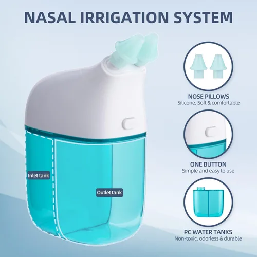Vista 2 de Sistema de riego nasal, máquina de enjuague sinusal, máquina de enjuague nasal con tanque de agua salada y tanque de recolección de residuos