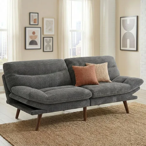 Vista 16 de Pipishell Sofá cama futón, futón convertible con respaldo ajustable y reposabrazos, sofá cama de pana para espacios pequeños, sala de estar, Gris