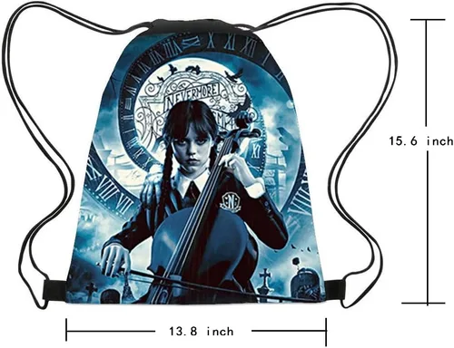 Vista 2 de HERONGSHENG Wednesday Addams, juego de mercancía de Wednesday Addams para fiestas incluyen bolsa con cordón, calcomanías, cordón, llaveros, pulsera