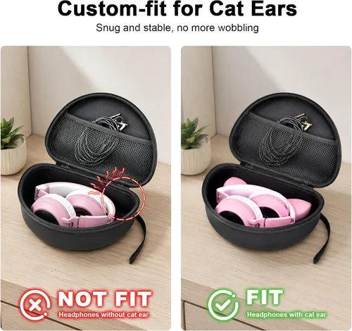 Vista 5 de PAIYULE Funda de auriculares para niños iClever para Riwbox CT-7S/CT-7, para auriculares de caramelo con oreja, funda protectora rígida con bolsillo