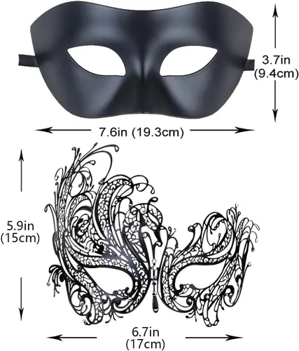 Vista 9 de IETANG - Antifaces venecianos para parejas, baile de máscaras, accesorios de disfraz o fiesta, 1 par