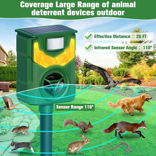 Vista 4 de Repelente solar de animales para exteriores, repelente ultrasónico de animales 2026, repelente de gatos al aire libre, repelente de ardillas