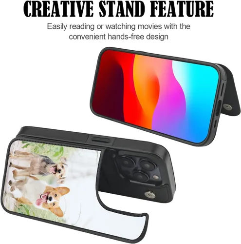 Vista 2 de Funda tipo cartera personalizada para iPhone 16/15/11/12/13/XR/X/XS SE Pro Max Mini con soporte para tarjetas, texto de imagen personalizada, a