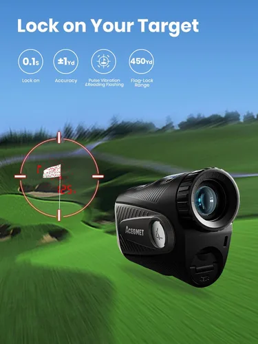 Vista 2 de ACEGMET PFS5 Golf Range Finder, Slope & Triangulation, Magnetic, 1300 Yards 7X Magnification, Flag Lock Vibration, Red & Black Display, Dual