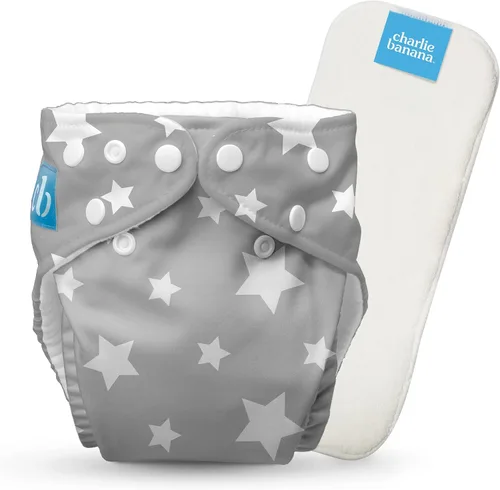 Vista 33 de Charlie Banana Pañales de tela, reutilizables, lavables, ajustables, talla única, para bebés y niños pequeños, con inserto absorbente, aviador