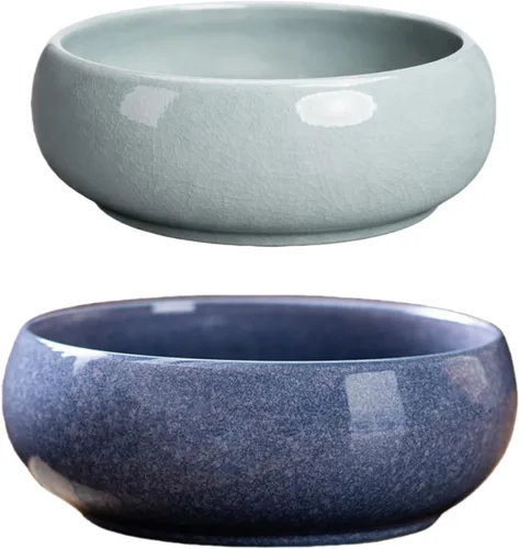 Vista 11 de Water Lotus - Juego de maceta de tazón de compota japonesa con rana floral de 1.8 pulgadas, ideal para Ikebana, arreglo floral y plantación Azul