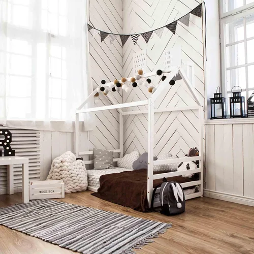 Vista 4 de Cama de casa para niños, cama de casa para niños, cama de piso Montessori, cama de casa Montessori, cama de plataforma para niños