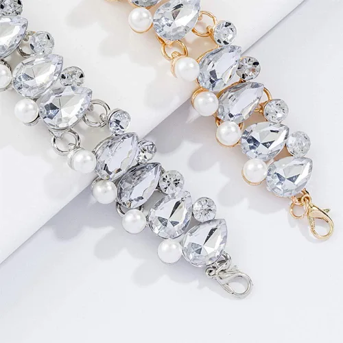 Vista 5 de Chmier Bohemia Rhinestone Choker Crystal Necklace Pearl Choker Wedding Jewelry Bridal Necklace Diamond Pendant Choker for Women and Girls