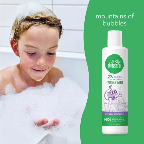 Vista 6 de Fresh Monster Baño de burbujas espumoso para niños, hipoalergénico, natural para niños y niños pequeños, súper concentrado, aroma calmante a