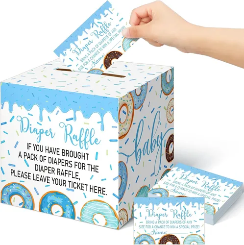 Vista 60 de Teling 51 boletos para rifas de pañales con caja de tarjetas, decoración de baby shower, caja de revelación de género para fiesta de rifas