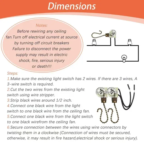 Vista 4 de Zing Ear ZE-109 - Interruptor de velocidad para ventilador de techo, 2 unidades Practical replacement lamp pull switch, compatible with most