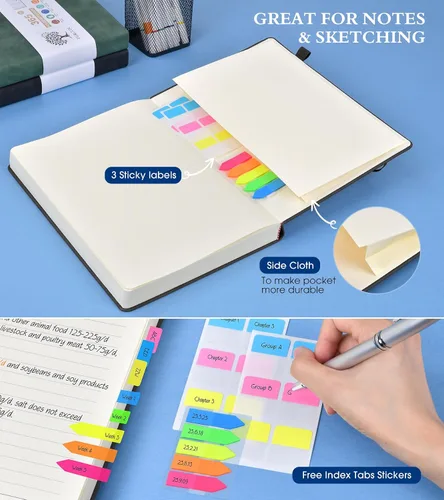 Vista 5 de PERCUN Cuaderno rayado A4, 365 páginas de gran tamaño, cuadernos de cuero para escribir para mujeres y hombres, cuaderno de tapa dura con páginas