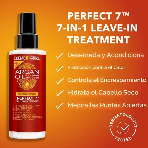 Vista 4 de Creme of Nature Aceite de Argán Perfecto Tratamiento 7 en 1 para cabello rizado, anti-frizz, protección contra el calor y brillo exótico, regalo