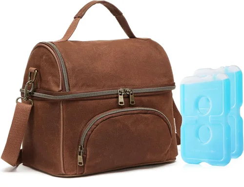 Vista 10 de Lunch Box with Ice Packs, Waxed Canvas Lunch Bag for Men, 10.5L Leakproof Insulated Lunch Cooler for Men Work, Dual Compartment Soft Cooler for