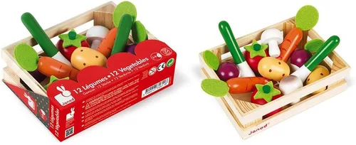 Vista 3 de Janod J05611 - Juego de cajas de verduras de madera de 13 piezas - Edades 3+