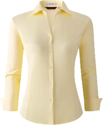 Vista 13 de Alex Vando - Blusa de botones para mujer, sin arrugas, manga larga, casual, para el trabajo
