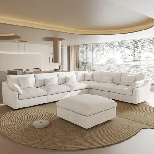 Vista 9 de Sofá seccional modular extragrande, fundas de cojín de sofá en forma de L de 154 pulgadas, fundas de sofá seccional de lino extraprofundas y Gris