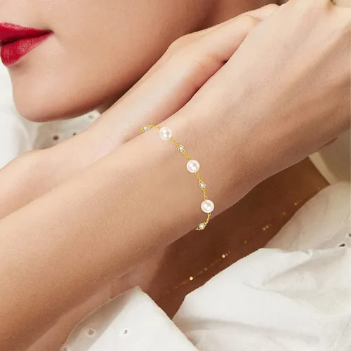 Vista 4 de AENEAS Pearl Bracelet S925 Sterling Silver Pearl Bracelets for Women Pearl Jewelry Gifts for Women Girls with Gift Box