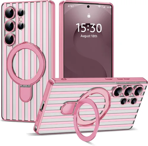 Vista 30 de Funda compatible con Samsung Galaxy S24 Plus con soporte de anillo magnético [compatible con Mag-Safe] protector de lente de cámara chapado Dorado