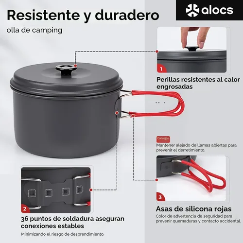 Vista 3 de Alocs Camping Cookware Set Camping Gear, Compact Camping Pots and Pans Set, Durable Hard Alumina Camping Cooking Set for Outdoor Backpacking Camping
