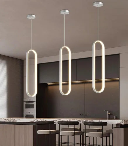 Vista 16 de Lámpara de Araña de Anillo Moderna LED Regulable Luz de Techo para Isla de Cocina Sala de Estar Escaleras Comedor Negro