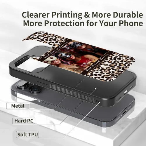 Vista 3 de Fundas personalizadas para iPhone y Samsung Photo Collage VS Leopard Print Case para amigas y mujeres