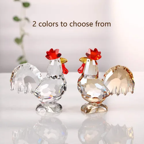 Vista 5 de Figura decorativa coleccionable de animales de gallo de cristal, decoración del hogar (dorado)