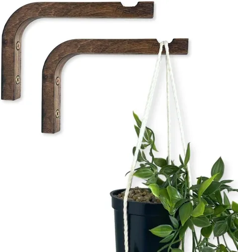 Vista 14 de EvenWood Juego de 2 ganchos para plantas de pared de 6 pulgadas, gancho de madera montado en forma de L, soporte para interiores y exteriores