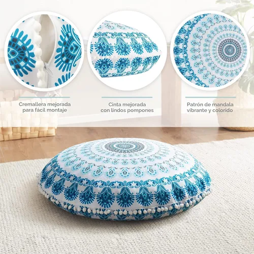 Vista 2 de Codi - Cojín de suelo para meditación, grande y redondo para adultos, diseño bohemio de mandala para exteriores, chimenea, yoga, sala de estar, 32