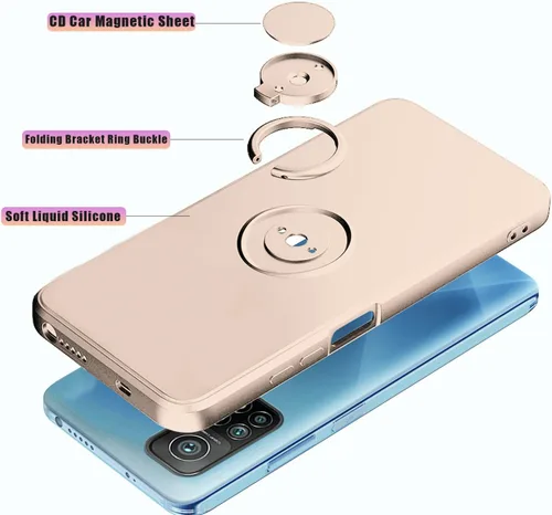 Vista 3 de Funda compatible con Xiaomi Mi 10T Pro con soporte de anillo verde, para Xiaomi Mi 10T Pro, funda de silicona líquida con forro de microfibra suave