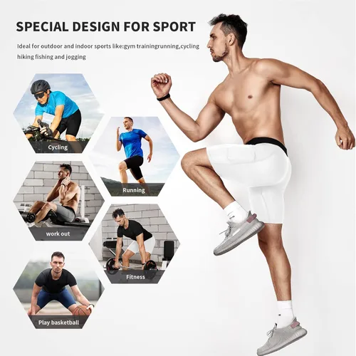Vista 6 de Niksa Pantalones cortos de compresión para hombre, paquete de 3 unidades, ropa interior de compresión para hombre, pantalones cortos deportivos