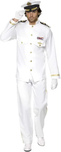 Vista 2 de Smiffys Disfraz de Captain Deluxe para hombre, color blanco, Blanco