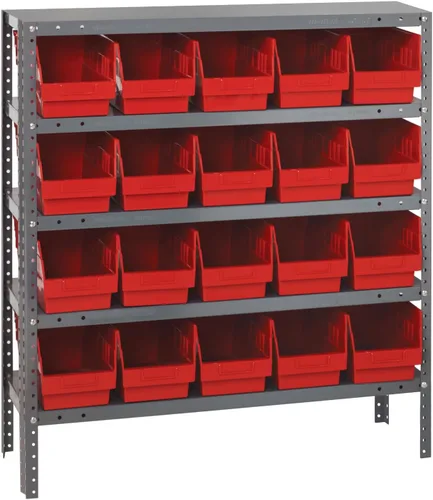 Vista 232 de Quantum QSBU-245BK Heavy Duty Shelving Unit with (7) Shelves and (24) QUS245 Black Bins for Garage Warehouse Storage Distribution 400 lb Load