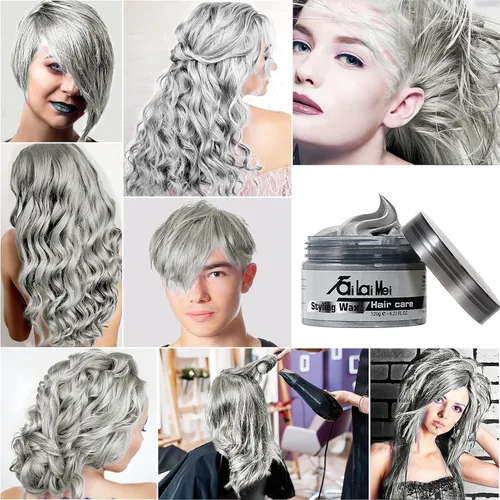 Vista 5 de Cera temporal gris para cabello, 4.23 oz, cera para peinado instantáneo, para fiesta, cosplay, discoteca, bailes de máscaras, Halloween
