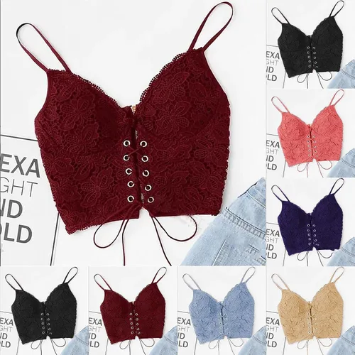 Vista 5 de Sujetador de encaje sexy con tirantes delgados para mujer, sin costuras, cierre trasero, sujetador corto con cremallera