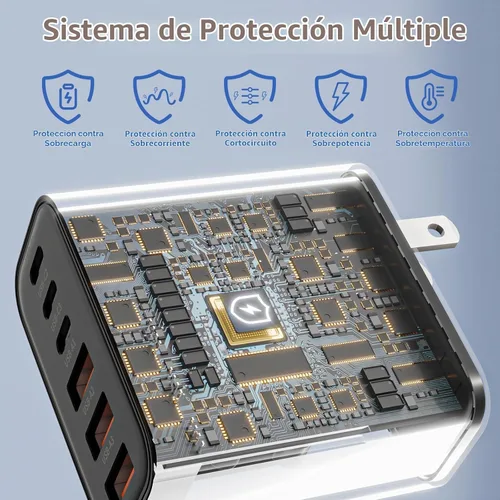 Vista 6 de Bloque de cargador USB C de 65 W, 2 unidades de 6 puertos Apple USB C GaN adaptador de corriente PD de carga rápida + enchufe de pared QC