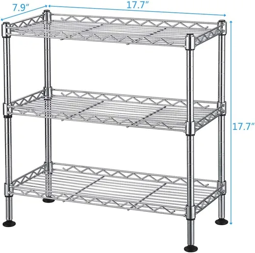 Vista 3 de Estantería de 3 niveles, estantería de alambre ajustable, estante de almacenamiento resistente, estante de esquina de metal para cocina, sala